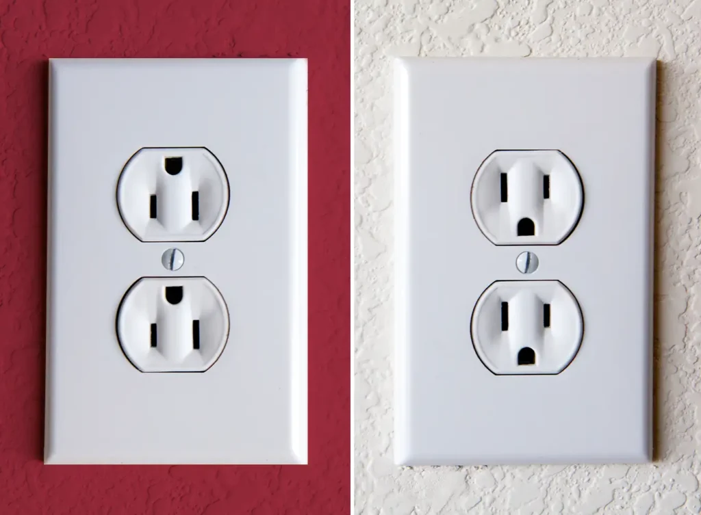 an upside down electrical outlet and a right side up electrical outlet