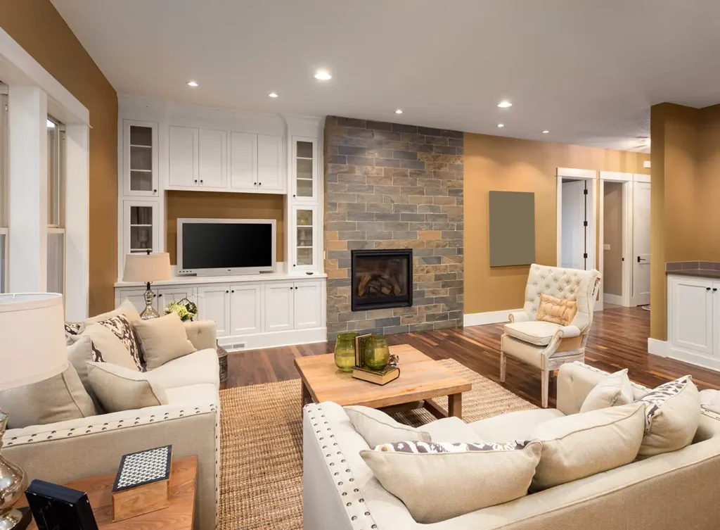 modern living room with upgraded electrical wiring springfield il
