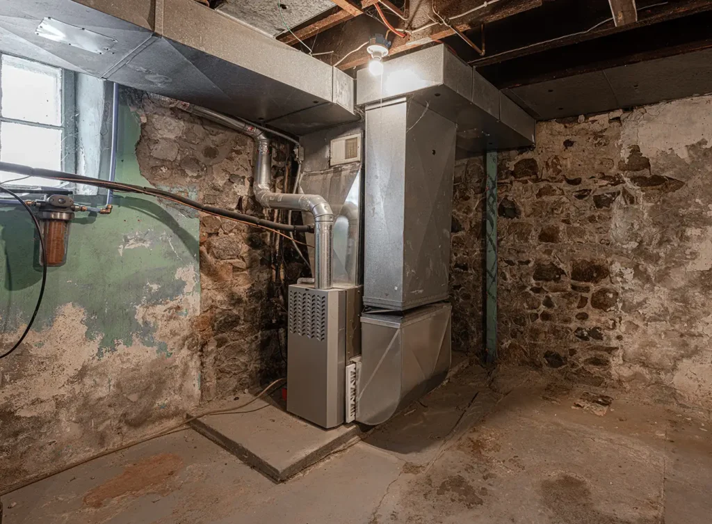 furnace in an old home basement springfield il