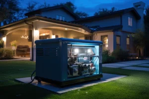 Power generator near residential home in Springfield, IL, being used during an unexpected power outage.