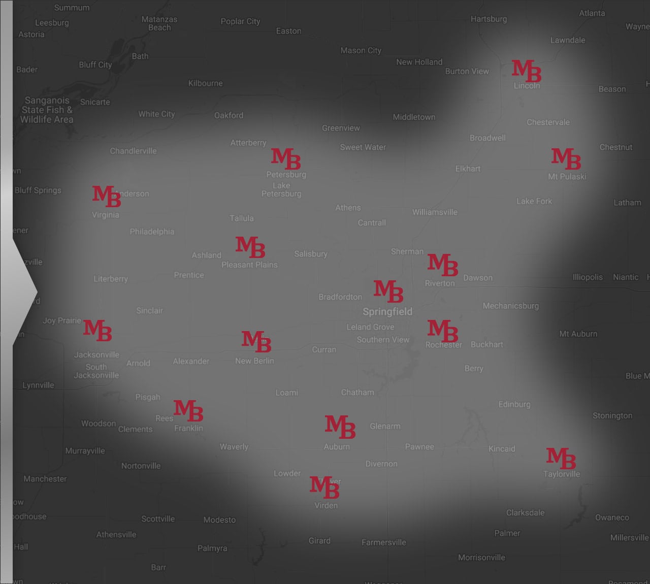 MB Heating & Cooling service area, covering Springfield, Sangamon County, IL, and the surrounding areas.