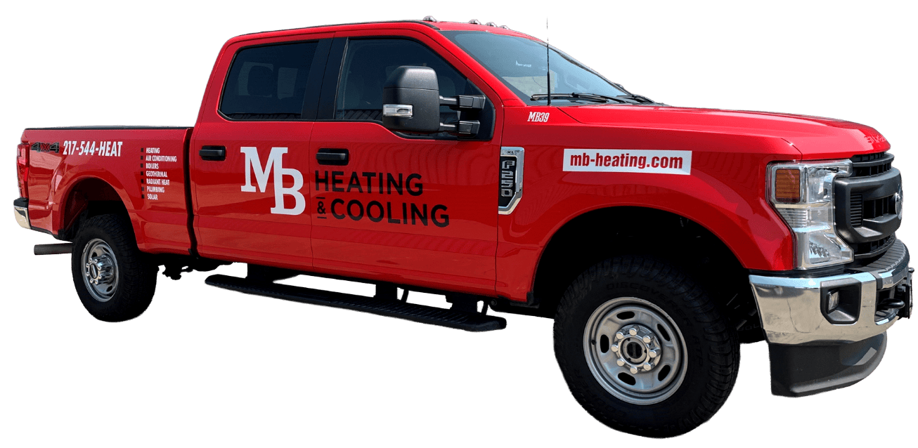 MB Heating & Cooling service vehicle with company branded truck wrap.